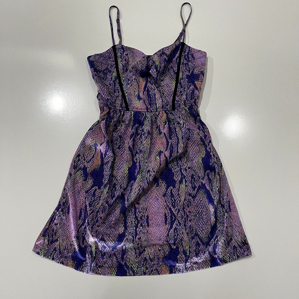 Hurley Strap Slip Midi Dress Snake Print Purple Lightweight Size Small